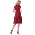 Belle Poque Frauen Casual Wein Red Cap Ärmel V-Ausschnitt High Stretchy A-Line Kleid BP000314-2